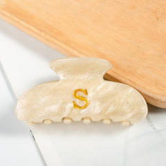 Gold Acrylic Letter Hair Accessories Creative Hair Clips initial letter hair claw clips