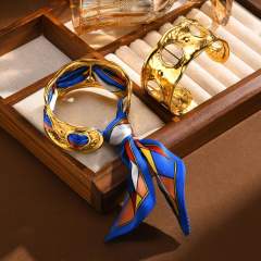 Personality silk scarf hollow bangle stainless steel bangle bracelet