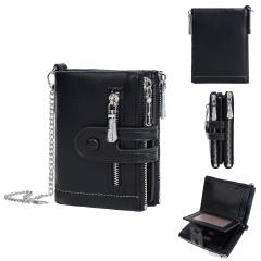 Ladies Wallet Multi-Card Slot Tri-Fold Multifunctional Zipper Coin Purse PU Leather wallet with chain