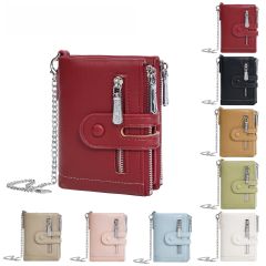 Ladies Wallet Multi-Card Slot Tri-Fold Multifunctional Zipper Coin Purse PU Leather wallet with chain