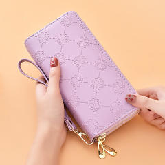 Long Women's Wallet Bright Leather Double Zipper Large Capacity Mobile Phone Bag