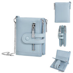 Ladies Wallet Multi-Card Slot Tri-Fold Multifunctional Zipper Coin Purse PU Leather wallet with chain