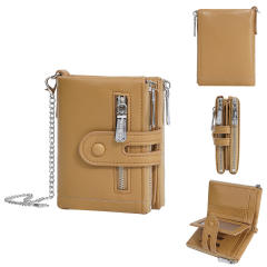 Ladies Wallet Multi-Card Slot Tri-Fold Multifunctional Zipper Coin Purse PU Leather wallet with chain
