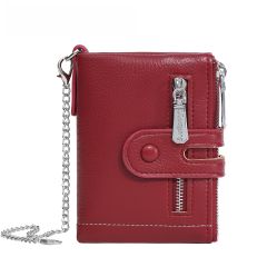 Ladies Wallet Multi-Card Slot Tri-Fold Multifunctional Zipper Coin Purse PU Leather wallet with chain