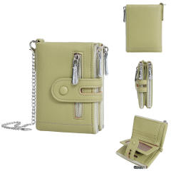 Ladies Wallet Multi-Card Slot Tri-Fold Multifunctional Zipper Coin Purse PU Leather wallet with chain