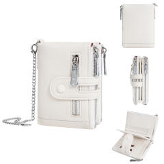Ladies Wallet Multi-Card Slot Tri-Fold Multifunctional Zipper Coin Purse PU Leather wallet with chain