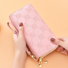 Long Women's Wallet Bright Leather Double Zipper Large Capacity Mobile Phone Bag