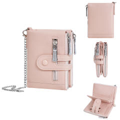 Ladies Wallet Multi-Card Slot Tri-Fold Multifunctional Zipper Coin Purse PU Leather wallet with chain