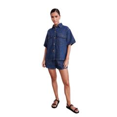 European American Casual Loose Pocket Short-sleeved Shirt Shorts Denim Two-piece Suit