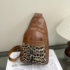 Summer leopard grain patter matching PU leather sling bag chest bag