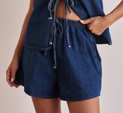 European American Summer Fashion Casual Sleeveless Lace-up High Waist Women's Vest Denim suit Shorts