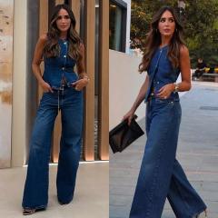 Amazon United States025 spring summer women's sleeveless vest fashion wide leg Denim suit