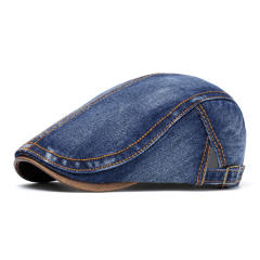 Amazon New Washed Denim Hat Men's Light Plate Forward Cap British Cap Women's Beret Octagonal Cap