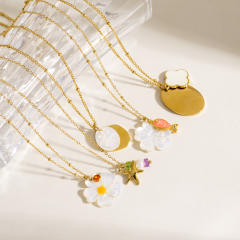 Summer new shell flower evil eye stainless steel necklace pendant necklace