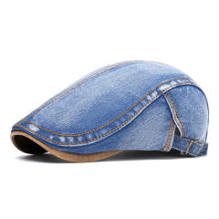 Amazon New Washed Denim Hat Men's Light Plate Forward Cap British Cap Women's Beret Octagonal Cap