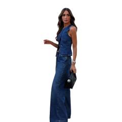 Amazon United States025 spring summer women's sleeveless vest fashion wide leg Denim suit