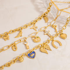 18KG gold color bow heart cross charm bracelet stainless steel bracelet