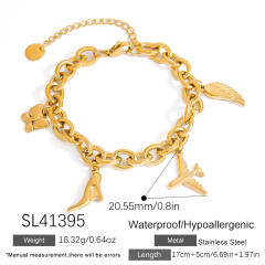 18KG gold color bow heart cross charm bracelet stainless steel bracelet