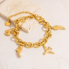 18KG gold color bow heart cross charm bracelet stainless steel bracelet