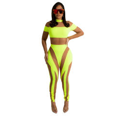 Women's Jumpsuit With Transparent Mesh Splicing Long Pants/Nine Point Seven Pants