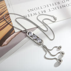 Delicate long tassel zircon titanium steel clavicle chain Women's stainless steel necklace