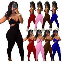 Women's Fashion Sexy Backless Strap Solid Color Casual Jumpsuit Spot