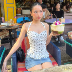 French Style polka Dot Chest Halter Vest Women's Girly V-Collar Waisted Slim Look Hot Girl Top for Summer