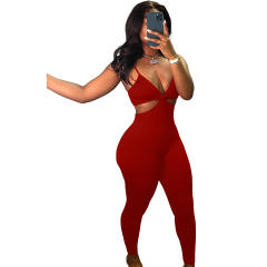 Women's Fashion Sexy Backless Strap Solid Color Casual Jumpsuit Spot
