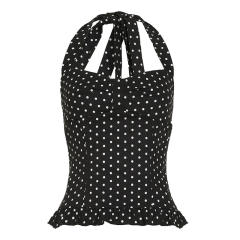 French Style polka Dot Chest Halter Vest Women's Girly V-Collar Waisted Slim Look Hot Girl Top for Summer