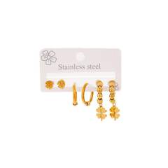 Classic gold color clover bead earrings set stainless steel earrings