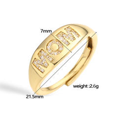 Concise diamond mama letter gold plated copper adjustable rings