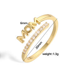 Concise diamond mama letter gold plated copper adjustable rings
