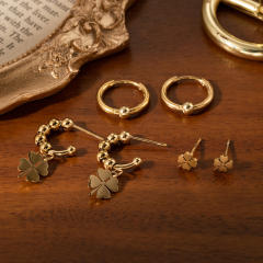 Classic gold color clover bead earrings set stainless steel earrings