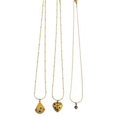 Colorful cubic zircon statement heart shell pendant stainless steel necklace