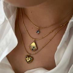 Colorful cubic zircon statement heart shell pendant stainless steel necklace