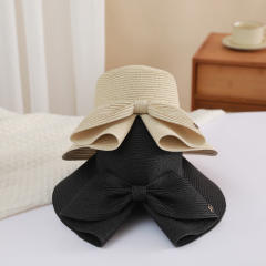 Sunscreen Straw Hat Summer Travel All-match Bow Open Eaves Sunshade bucket hat
