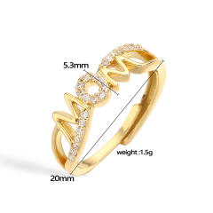 Concise diamond mama letter gold plated copper adjustable rings