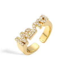 Concise diamond mama letter gold plated copper adjustable rings