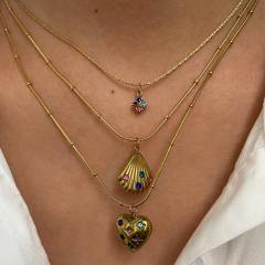 Colorful cubic zircon statement heart shell pendant stainless steel necklace
