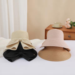 Sunscreen Straw Hat Summer Travel All-match Bow Open Eaves Sunshade bucket hat