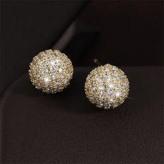 Inlaid Zircon Cold Style High-grade Golden Earrings for Women ball bead earrings