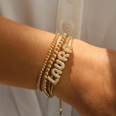 Hot sale diamond bubble letter initial letter DIY copper bracelet