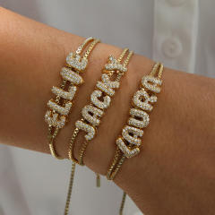 Hot sale diamond bubble letter initial letter DIY copper bracelet