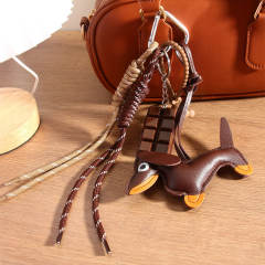 Vintage miu style leather sausage puppy woven rope chocolate bag pendant lanyard keychain