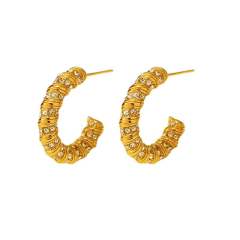 Easy match pearl bead spiral hoop earrings stainless steel earrings