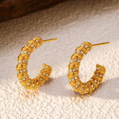 Easy match pearl bead spiral hoop earrings stainless steel earrings
