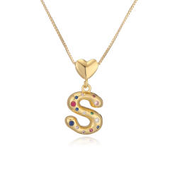 Hot copper plated 18K gold set zircon 26 English letter initial pendant necklace