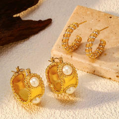 Easy match pearl bead spiral hoop earrings stainless steel earrings