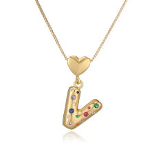 Hot copper plated 18K gold set zircon 26 English letter initial pendant necklace