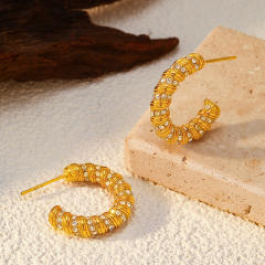 Easy match pearl bead spiral hoop earrings stainless steel earrings